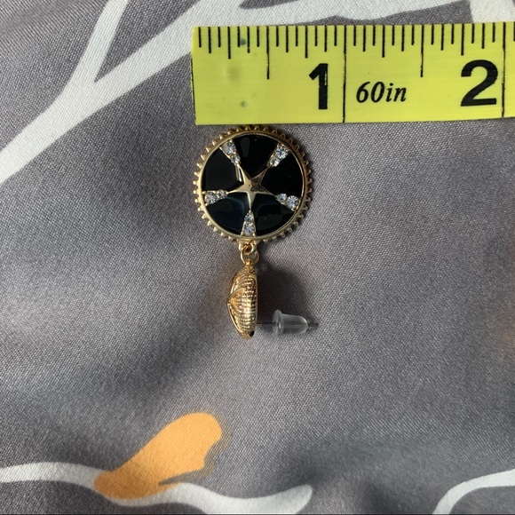 Black & Gold Star Coin Drop Earrings Crystals NWT - Picture 8 of 8
